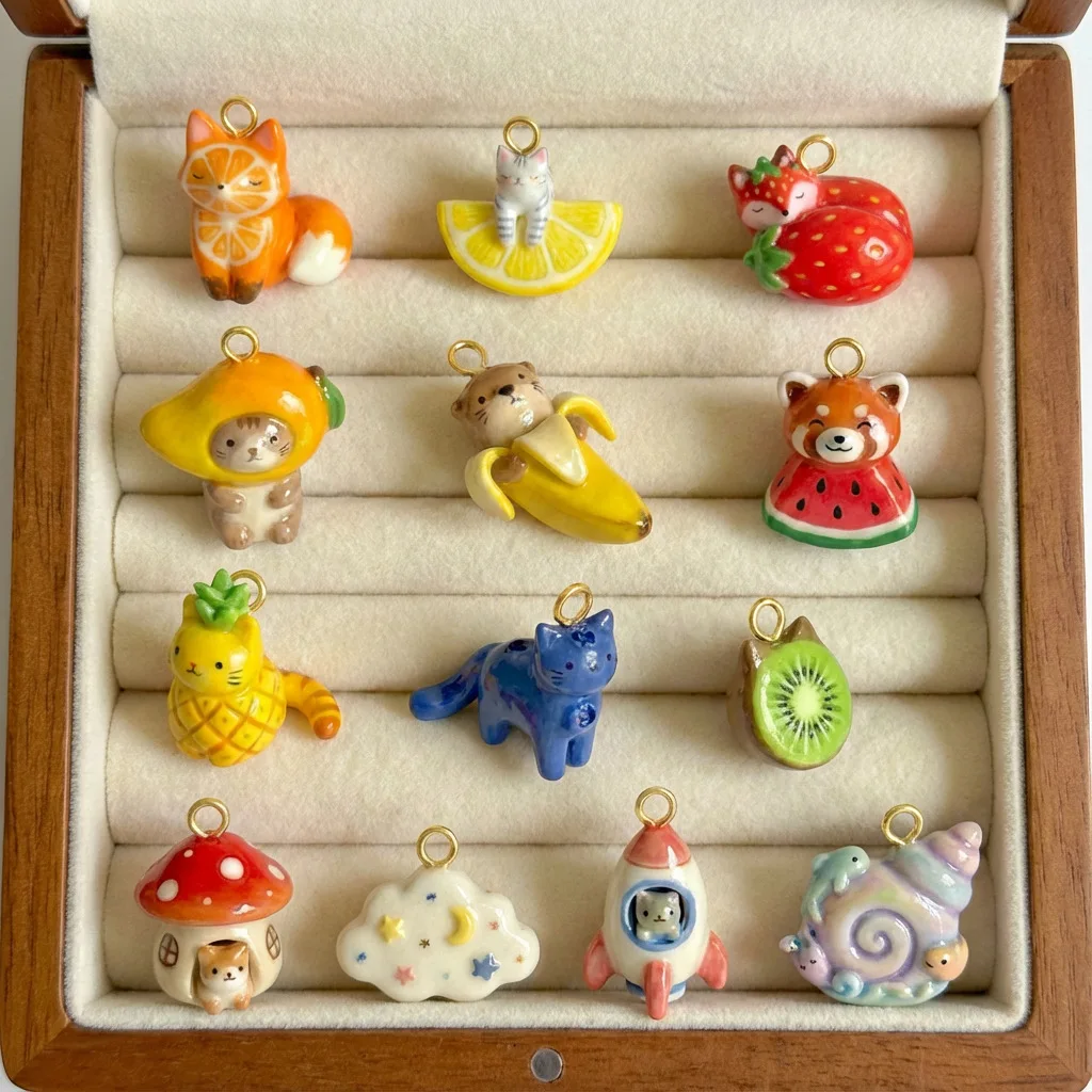 Cartoon Fox Cat Fruit Charms Pendants, Color Preserved Stainless Steel for DIY Jewelry Necklace Bracelet Making Gift