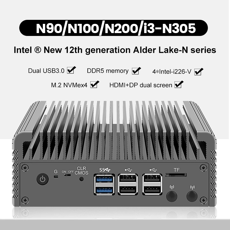 12th Gen Core 3 N355 N305 8 Core N150 N100 Firewall Soft Router DDR5 4xi226-V 2.5G LAN بدون مروحة كمبيوتر صغير Proxmox ESXi خادم المضيف