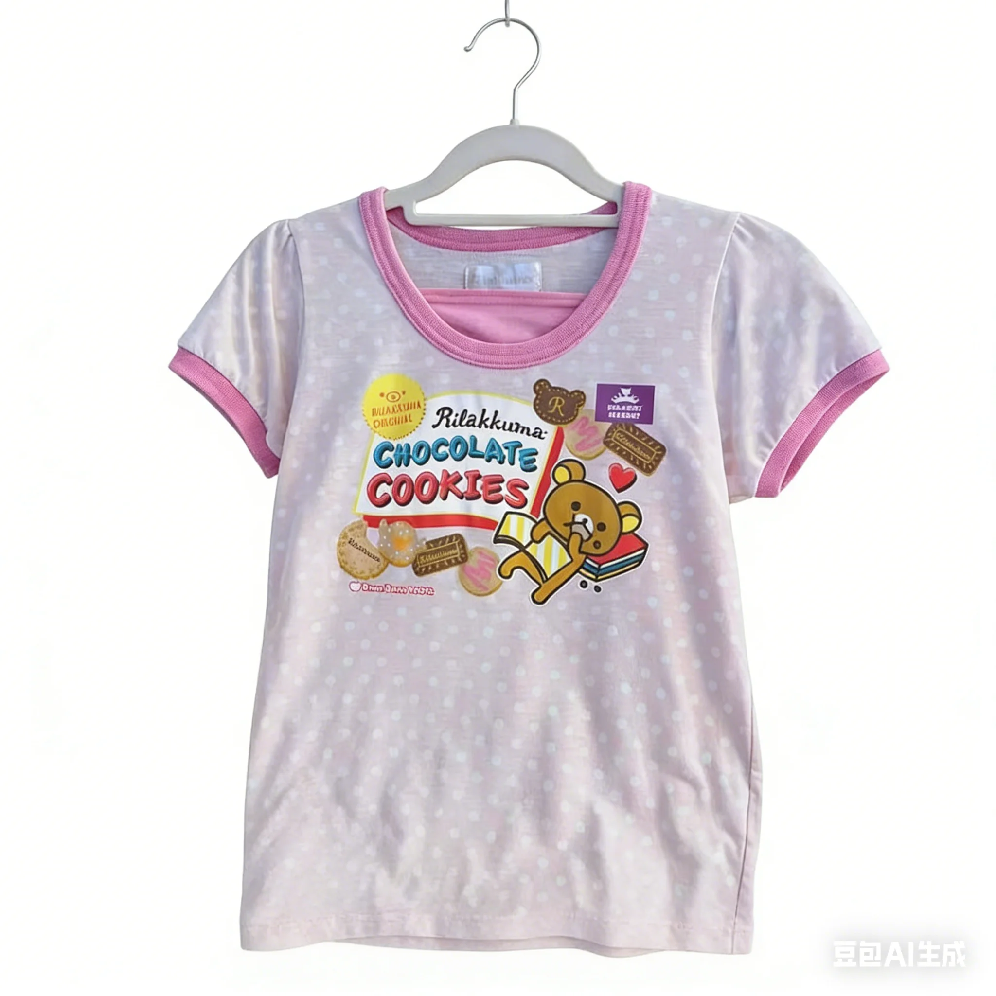 Slim Sweet Japanese Retro Y2K Sweet Pink Polka Dot Rilakkuma Fake Two-Piece T-Shirt Kawaii Edgy Casual Top Young Women Harajuku view 4