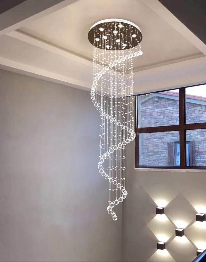 Modern LED K9 Crystal Chandelier Villa Luxury Crystal Chandelier Double Staircase Lamp Living Room Lights