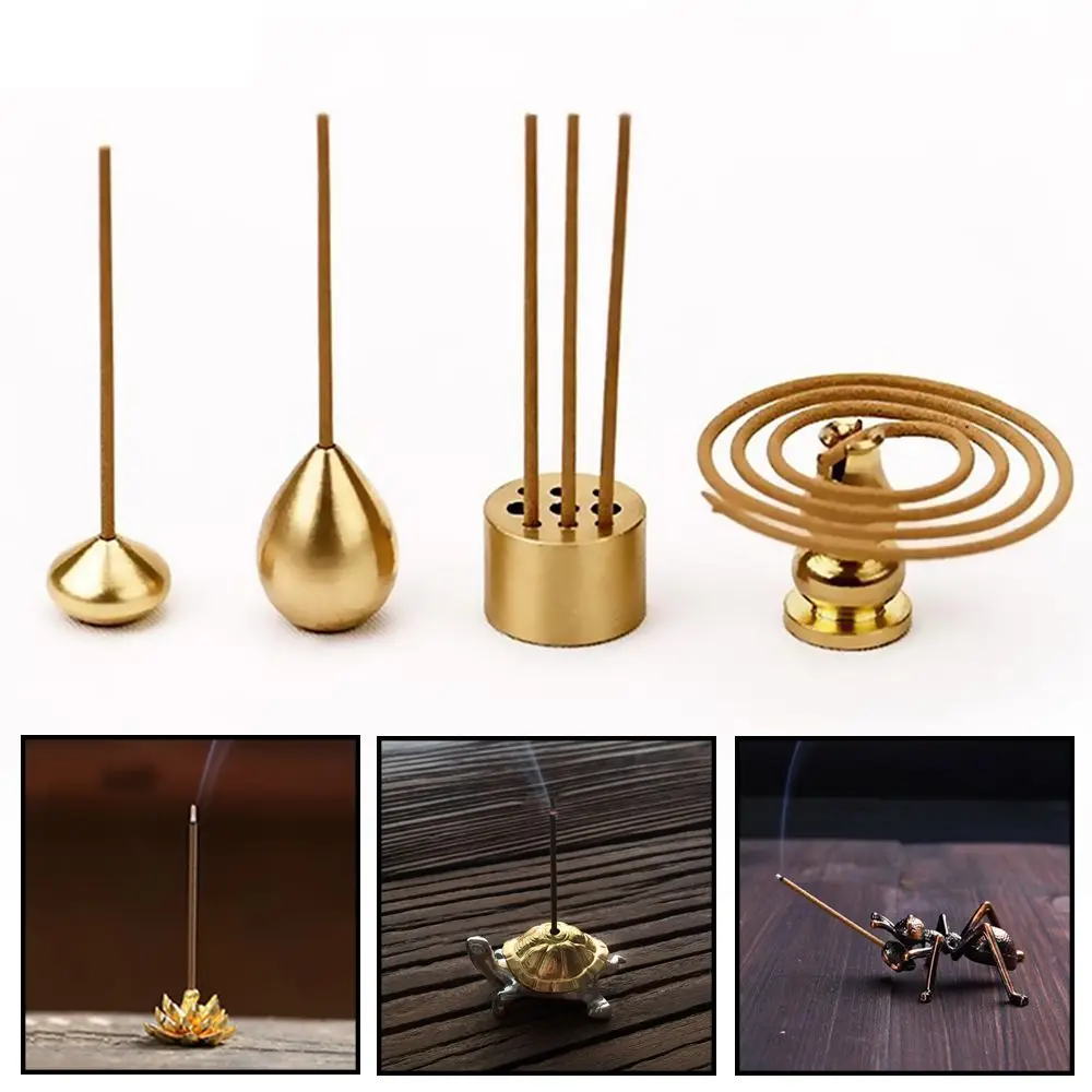 Handicraft Buddhism Gadgets Home Decor Traditional Shapes Incense Holder Joss-stick inserted Copper Censer Ash Catcher