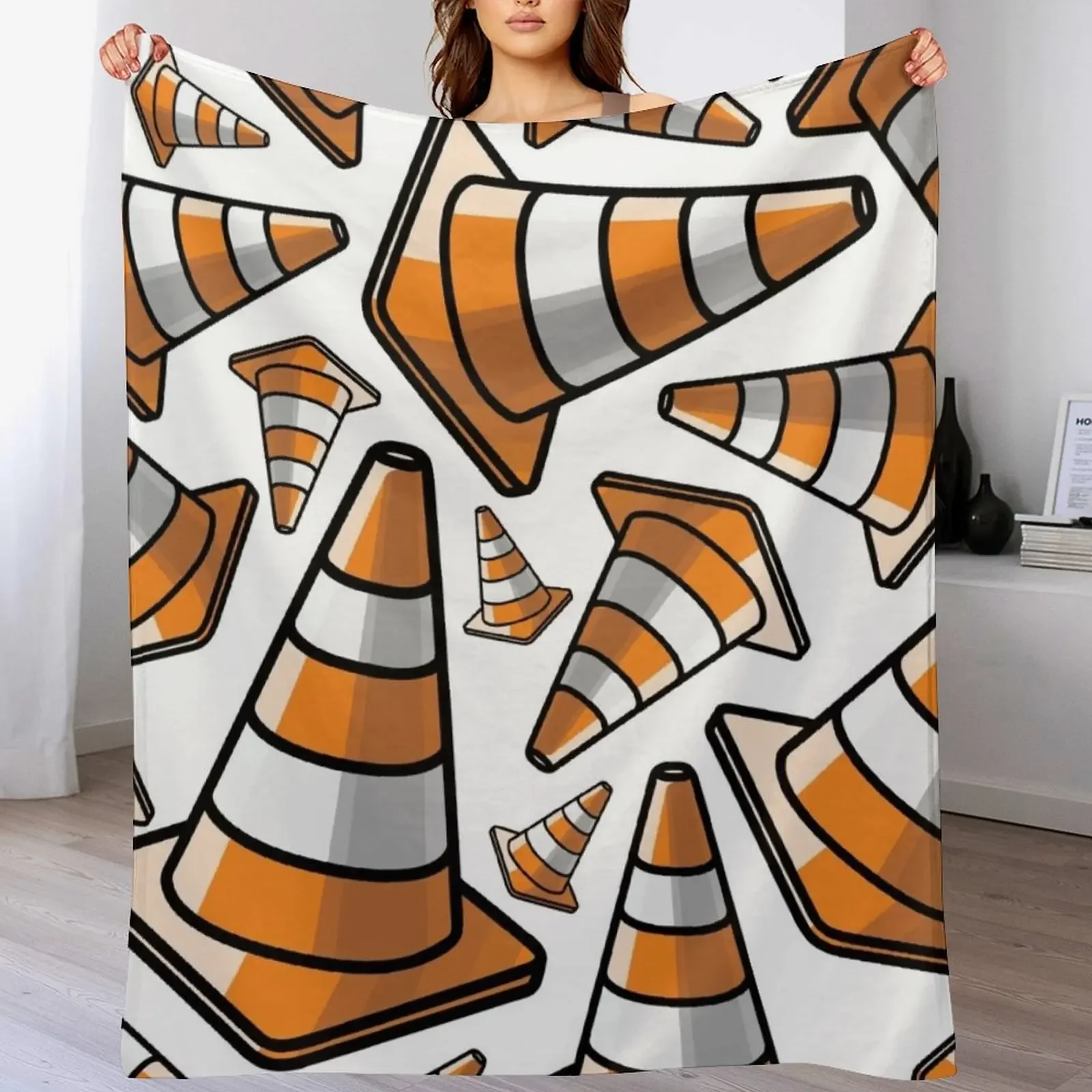 

Traffic Cone - Orange and White Throw Blanket Beautifuls Soft Beds Decoratives warm for winter Blankets