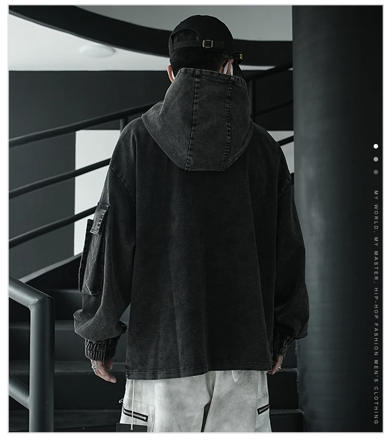 เสื้อฮู้ดแขนยาวทรงหลวมสไตล์อเมริกันย้อนยุคสุดเทรนดี้  ลำลองทันสมัย เหมาะสำหรับใส่ทำงานสำหรับผู้ชาย