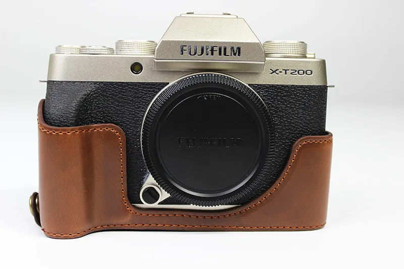 Camera Video Bag PU Leather Case Shell Half Body Base Protector for Fujifilm X-T200 Fuji XT200 Protective Opening Bottom Cover