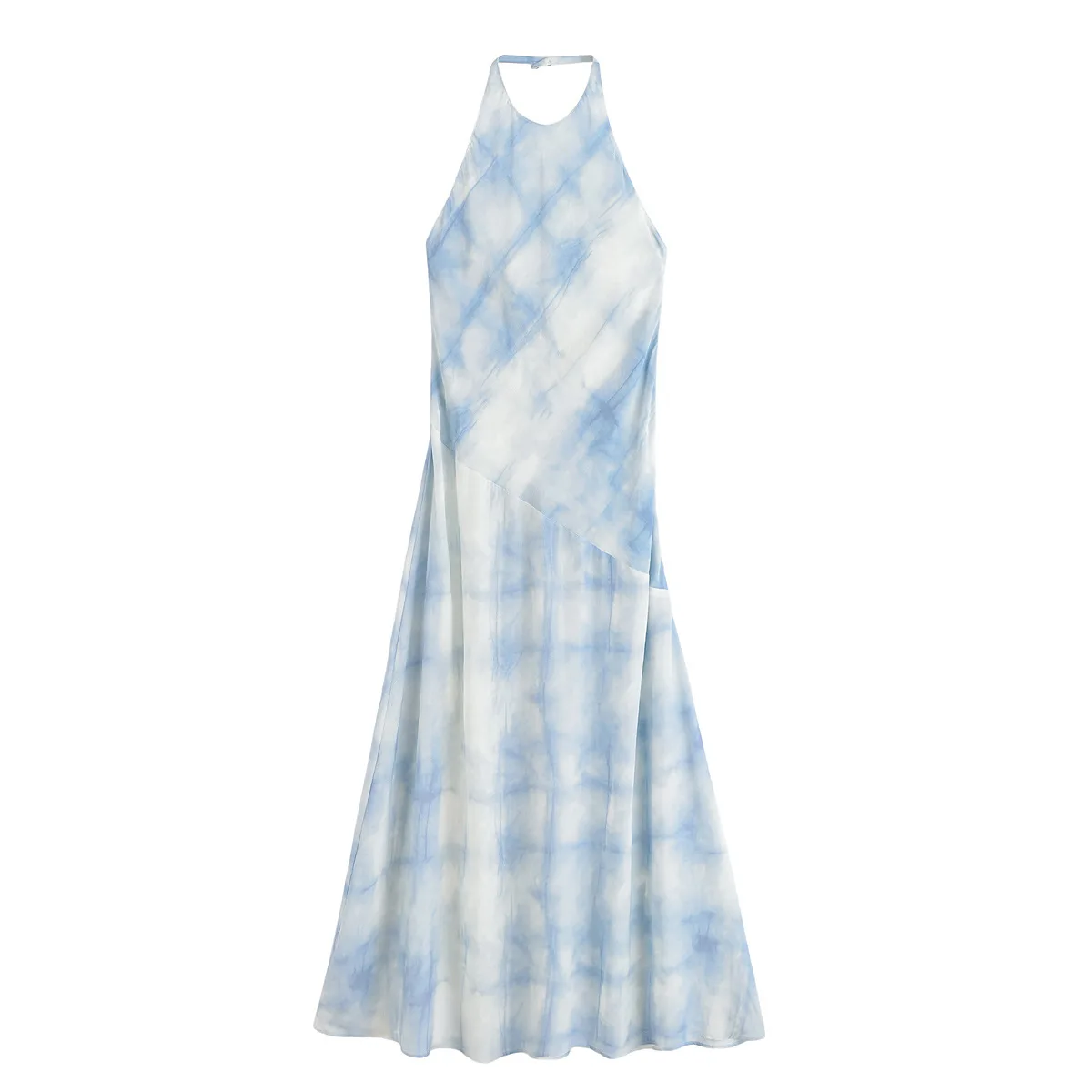 Fashion Retro Printed Midi Dress Sexy Backless Design Dress Halter Neck Long Dress Holiday Elegant Party Dress