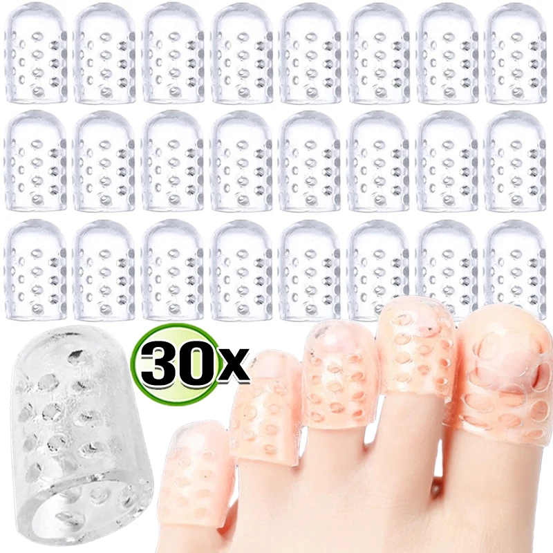 30pcs Transparent Silicone Toe Caps Anti-Friction Breathable Toe Protector Prevents Blisters Toe Caps Cover Protectors Foot Care