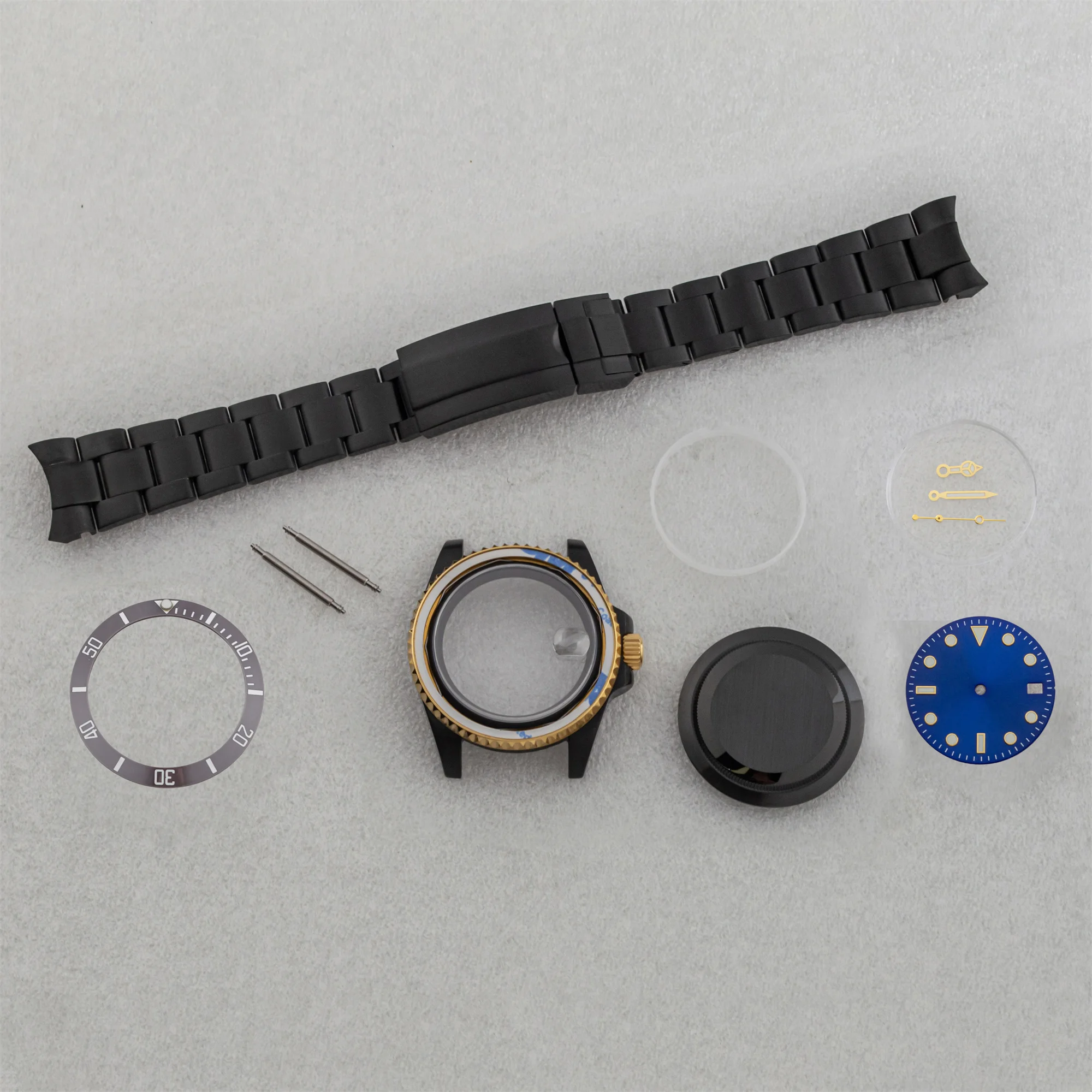

40mm NH35 Watch Case Black Stainless Steel Strap Sapphire Glass 28.5mm Dial Hands Solid Back For SUB GMT NH36 Movement MOD Parts