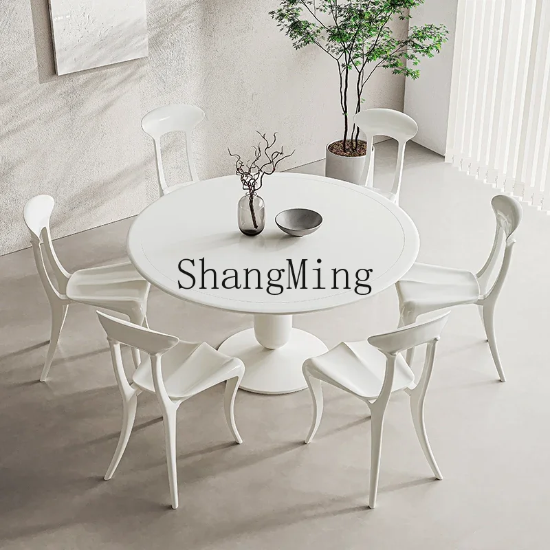 CL cream style new Chinese solid wood dining table and chair combination round dining table with turntable