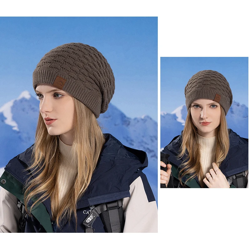 Trendy Winter Warm Ear Protection Hoodie Women's Hat Ponytail Hole Knitted Windproof Quick Drying Women's Wool Cap