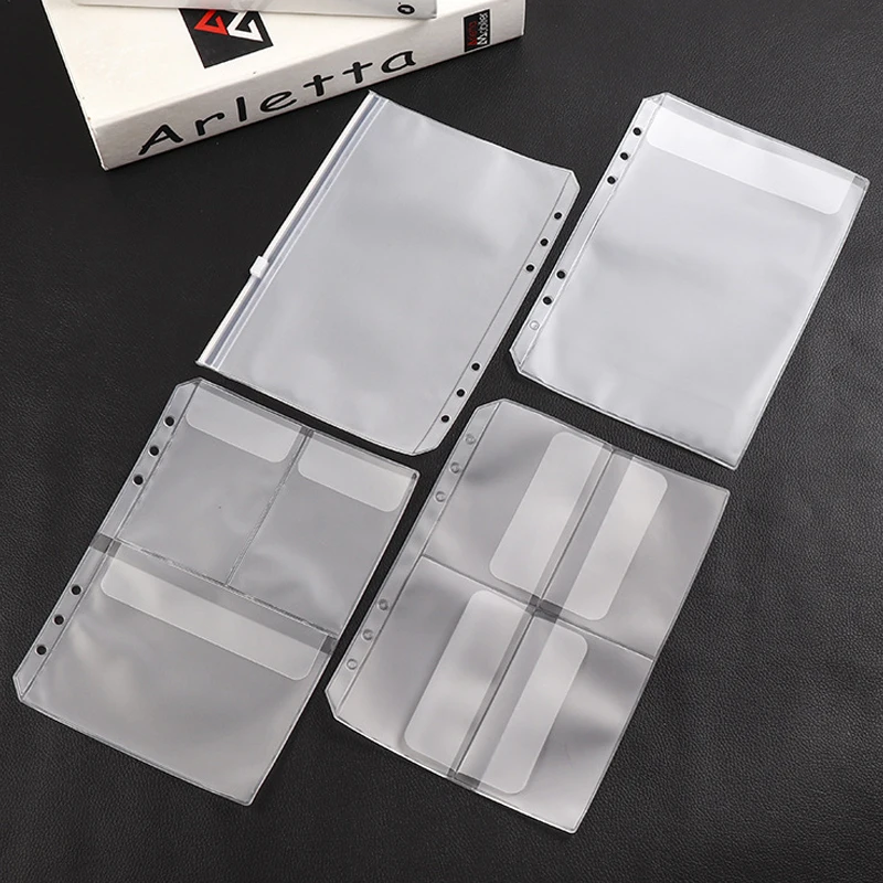 10pcs A5 Transparent PVC Storage Card Holder Personal Binder Ring Notebook 6Hole Zipper Bag Budget Planner Stationer Accessories