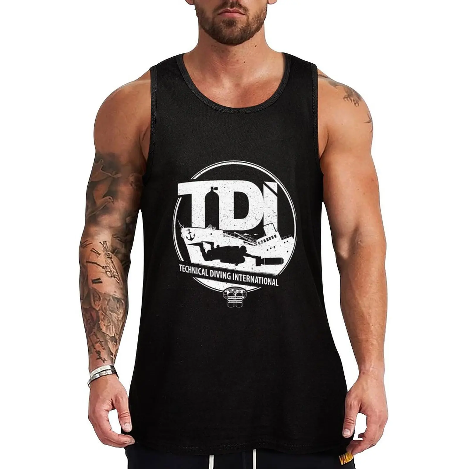 Technical Diving International (TDI) - Wreck Diver with DPV Tank Top Bodybuilding clothing man Men's sports t-shirt