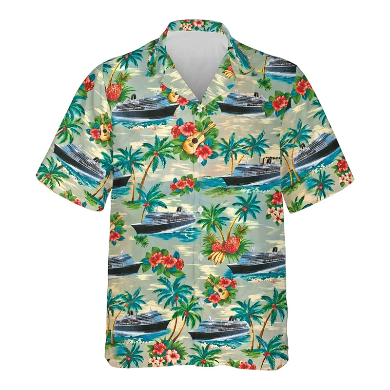 Fashion Cruise Ship Vacation Graphic Shirts For Men Hawaiian Pontoon Short Sleeve Aloha Flower Surfing Boat Women Blouses Tops