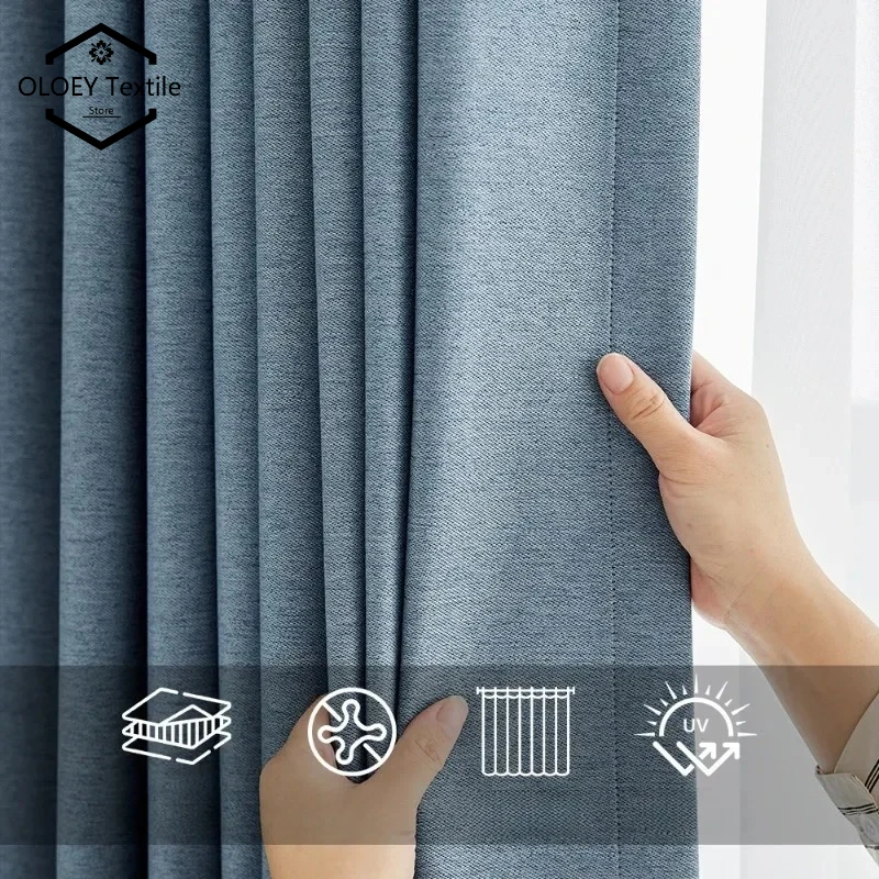 Reversible Linen Blackout Curtains Thermal Insulated Navy Blue Drapes for Modern Living Dining Bedroom Custom Size Home Decor