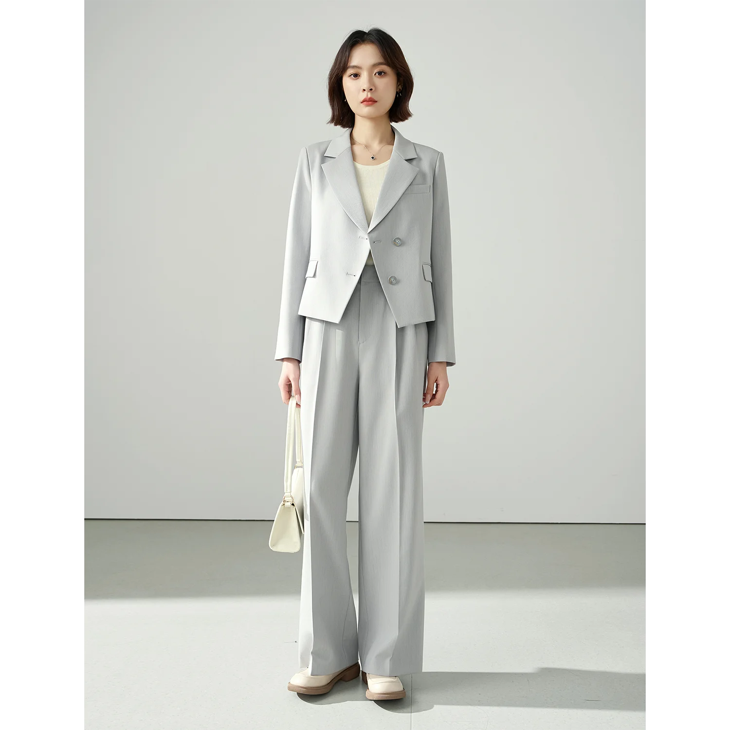 Allingentle Light Grey Women's 2 Piece Set Fashion Women Pantsuit Set for Office Outfits Customize