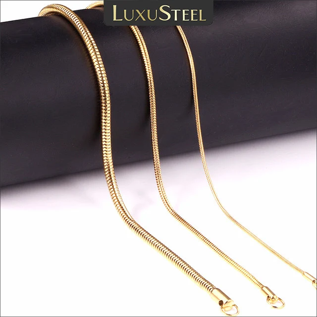 LUXUSTEEL1MM/2MM/3MM Okrągły naszyjnik z łańcuszkiem węża dla kobiet mężczyzn Złoty choker ze stali nierdzewnej w jodełkę Biżuteria modowa Prezent