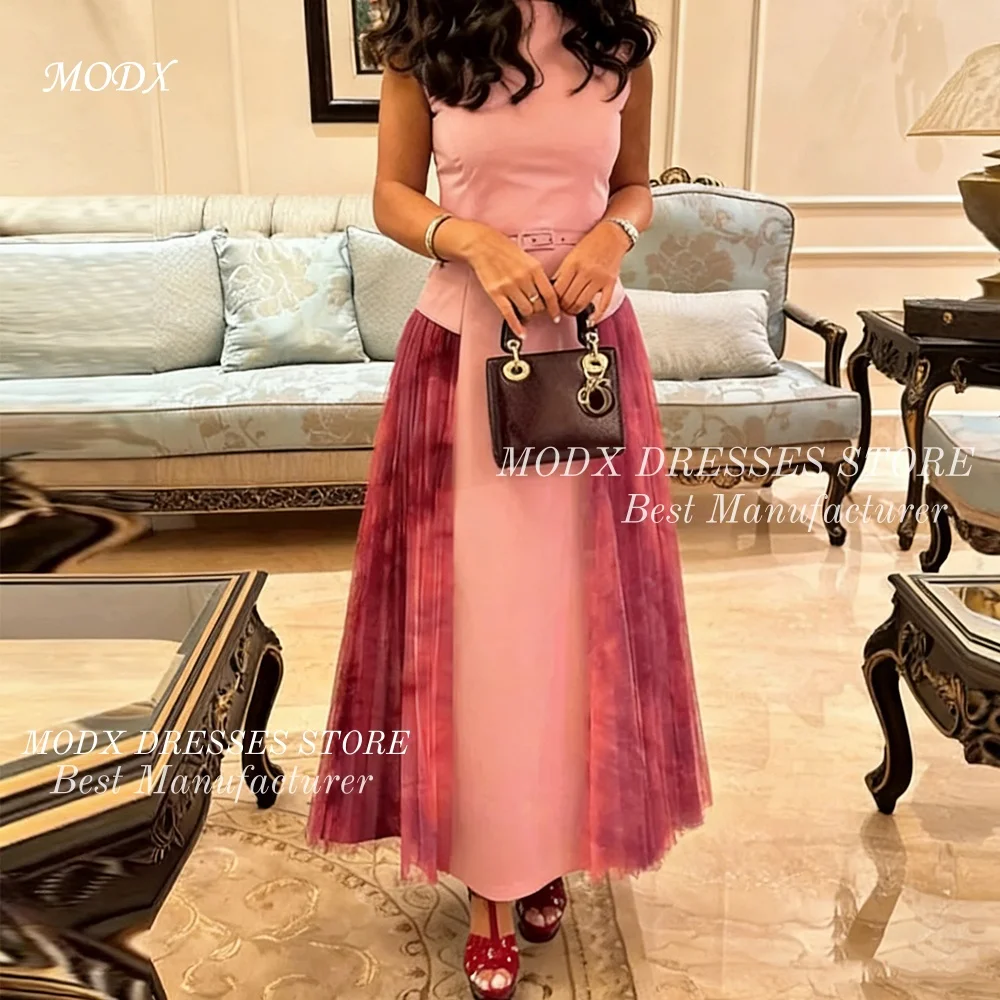 

MODX Customized Saudi Arabic Pink Party Evening Dresses Vintage Lace Ankle-Length Formal Occasion Party Dresses robes de soirée