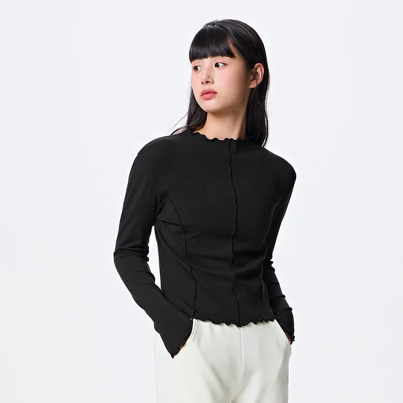 Semir Bottoming Shirt Women Half-High Collar Slim Fit Trendy Brushed Base Layer That Can Be Worn Outside