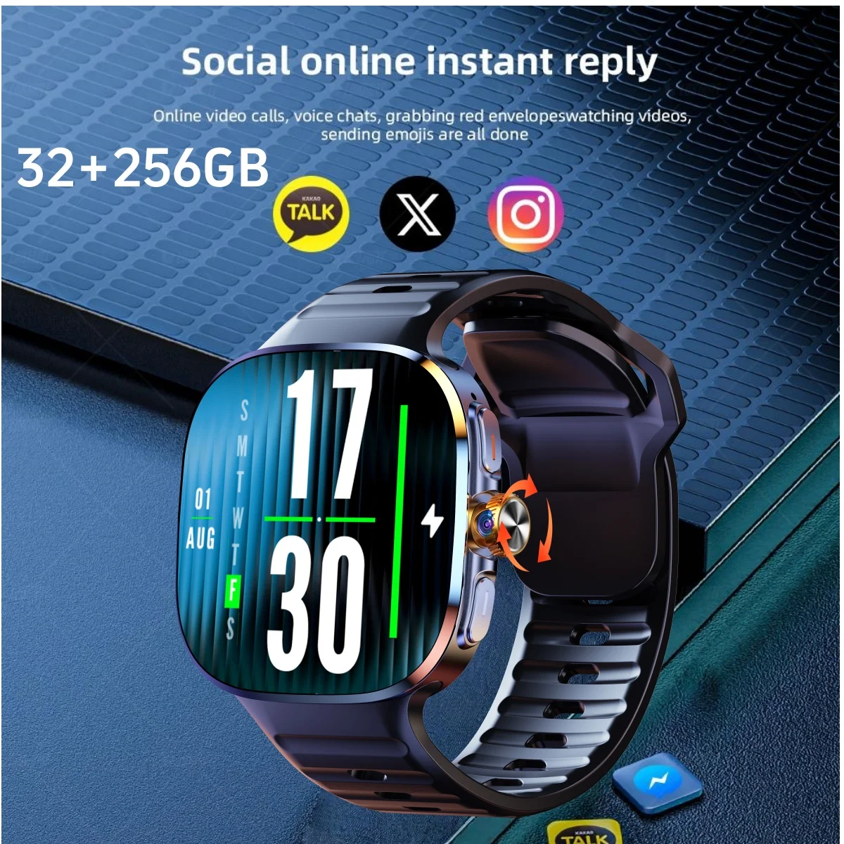 32 + 256GB M99 Smartwatch 2.4 بوصة Amoled أندرويد ساعة ذكية مع كاميرا دوارة GPS WIFI NFC فتحة للبطاقات SIM بطارية 2100Mah