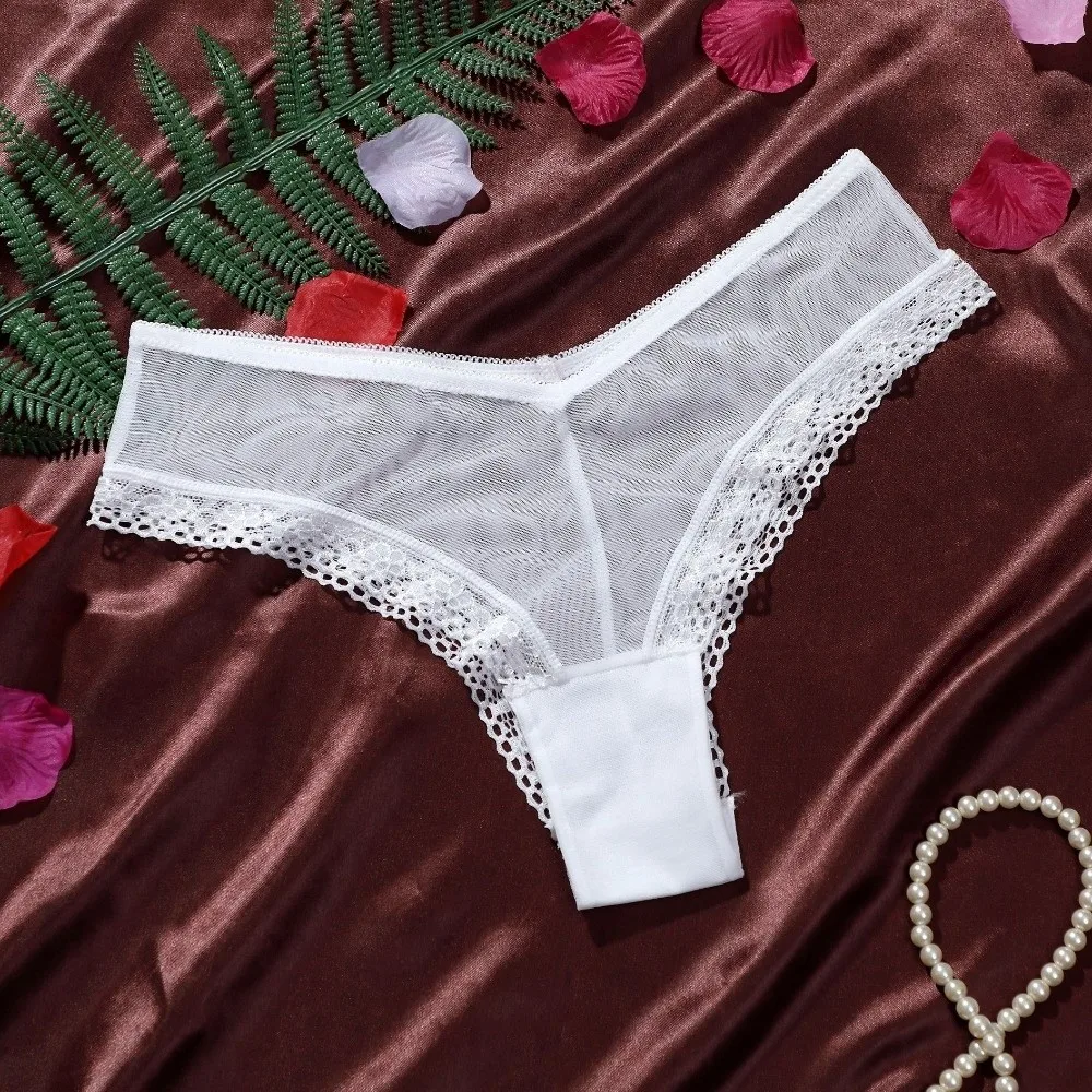 Low Waist Mesh Floral Panties Female Lingerie Underwear Lace Flower Transparent Briefs Hollow Intimate Romantic T Panties Lady