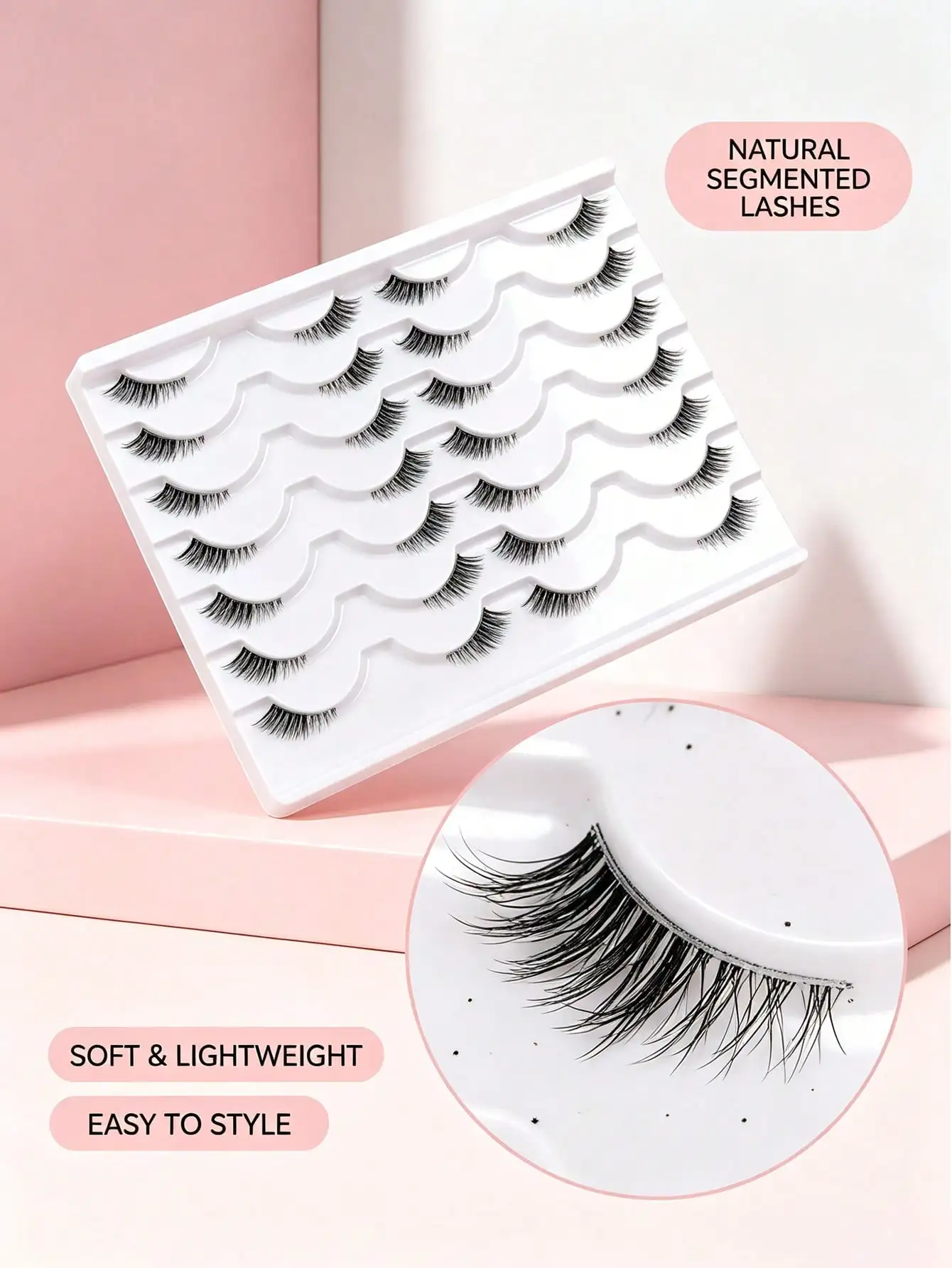 14 Paar transparente, halbseitige, künstliche Wimpern im Glitzer-Stil, leicht, wiederverwendbar, mit unsichtbarem Band, für das tägliche Make-up. – Detail 3
