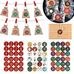 24Pcs/sheet Merry Christmas Advent Calendar Number Sticker DIY Cookie Candy Gift Seal Label Sticker Christmas Decor 2025New Year
