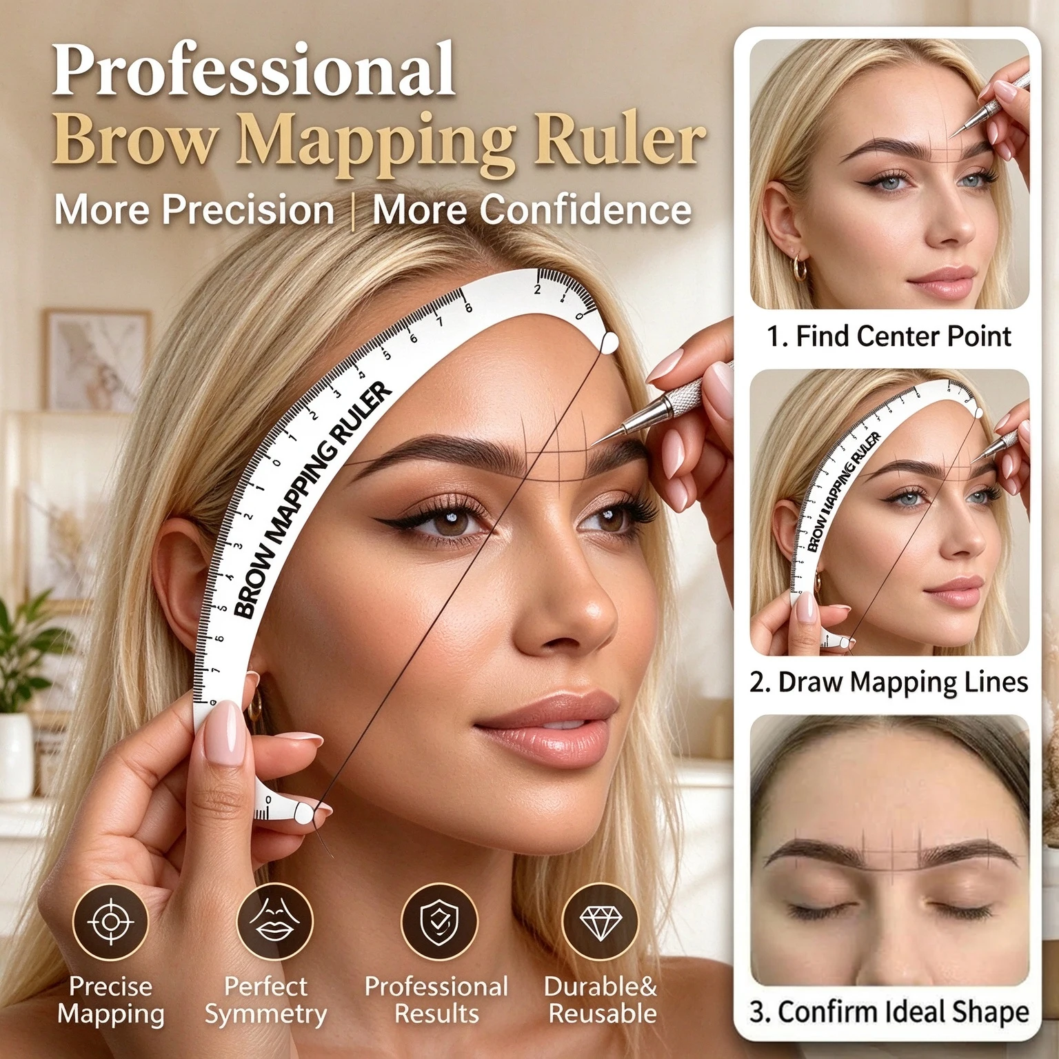 Acrylic Eyebrow Mapping Ruler with Thread String Microblading PMU Symmetry Measuring Stencil Permanent Makeup Tattoo Design Tool