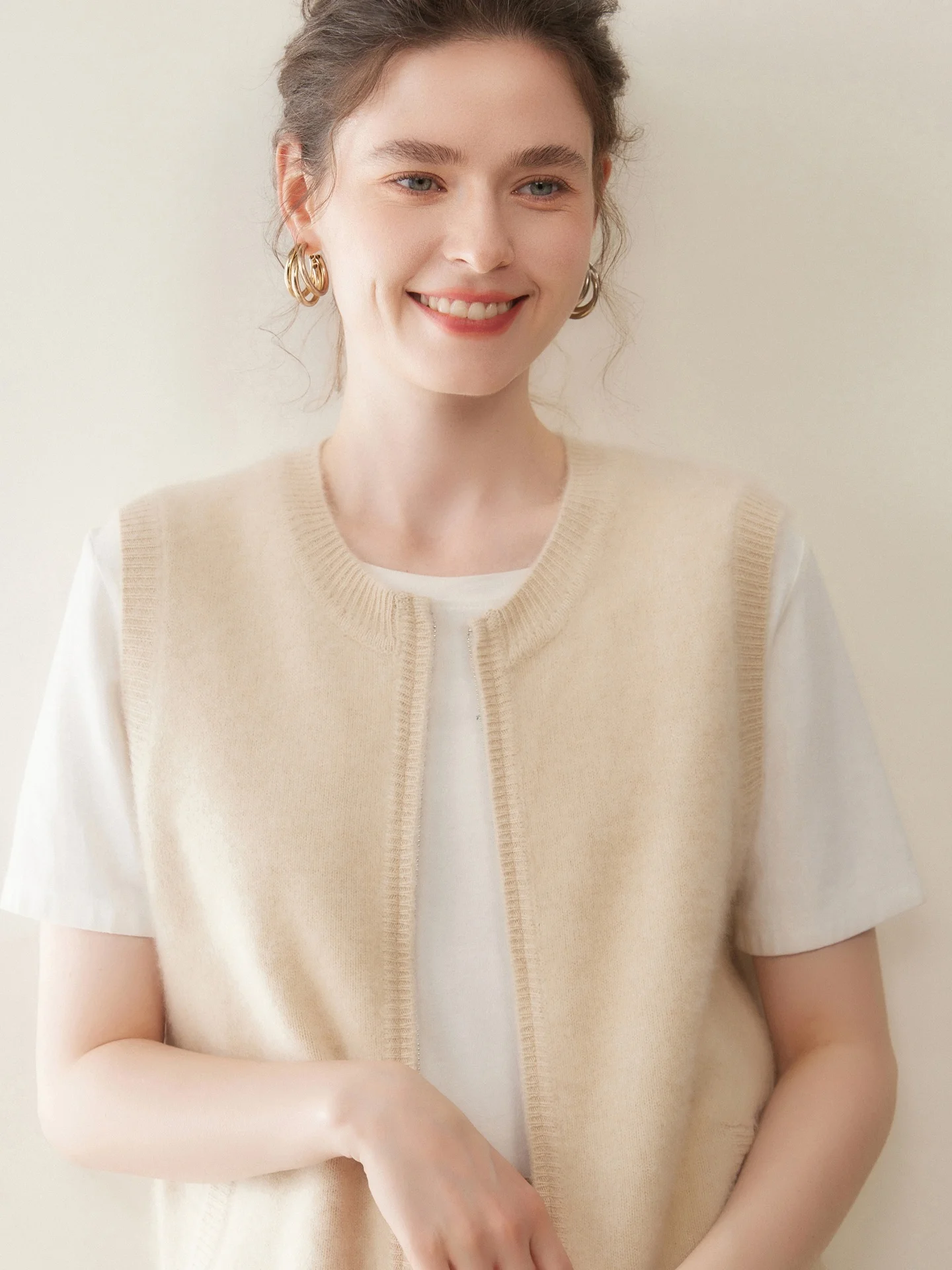 

Women's Thiened Double-Sided Camere Vest Autumn Winter Zipper Ne round Svel Sweater Versatile Knitted Woolen Coat