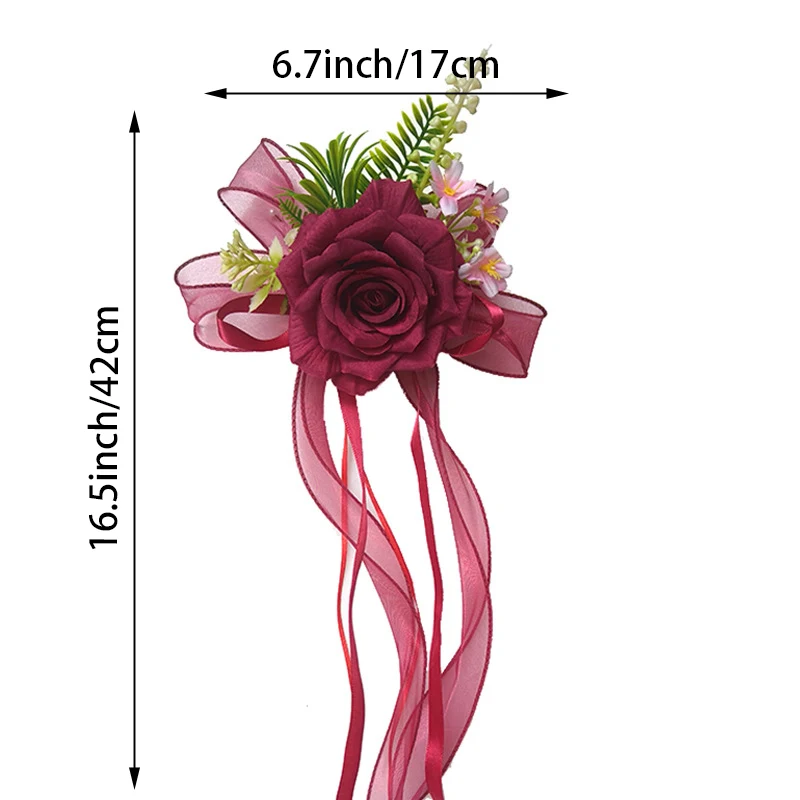 Große Rosenblume mit gekräuselten Rändern und Saugnapf, künstliche Blumendekoration für Hochzeitsauto-Rückspiegel, Party-Gang-Stuhl-Dekoration – Detail 4