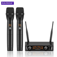 XIAOKOA Professional Wireless Microphone System Dual Channel UHF Fixed Frequency Cordless Handheld Dynamic Mic For Karaoke Party