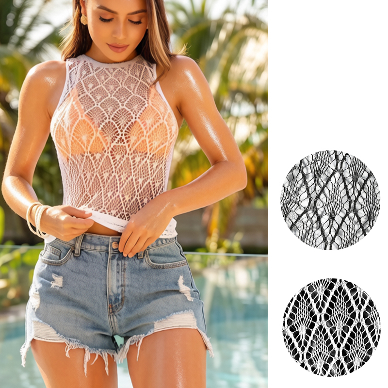  Women Summer Beach Cover Up Hollow Out Beachwear Without Underwear Sheer Mesh Fishnet Music festival Swimsuit
