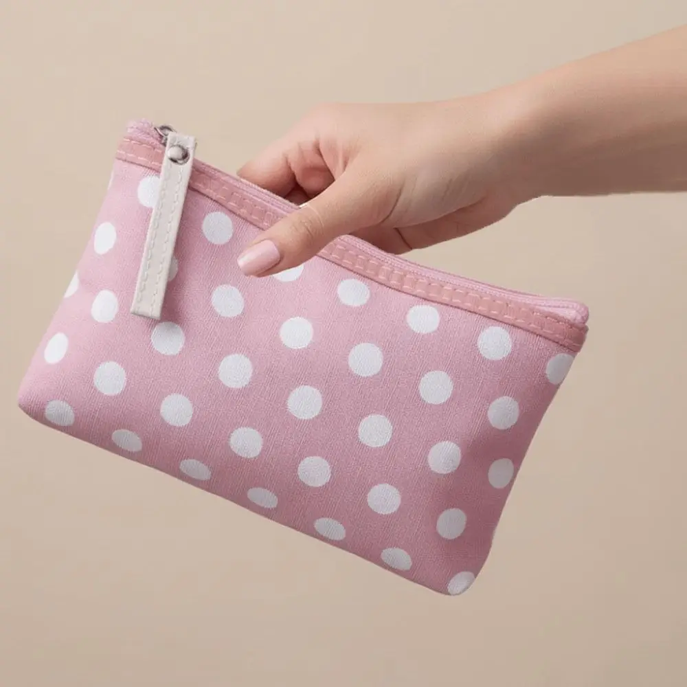 Small Fresh Canvas Dot Makeup Bag Simple Skincare Storage Cosmetic Bag Portable Zipper Coin Purse Daily Storage