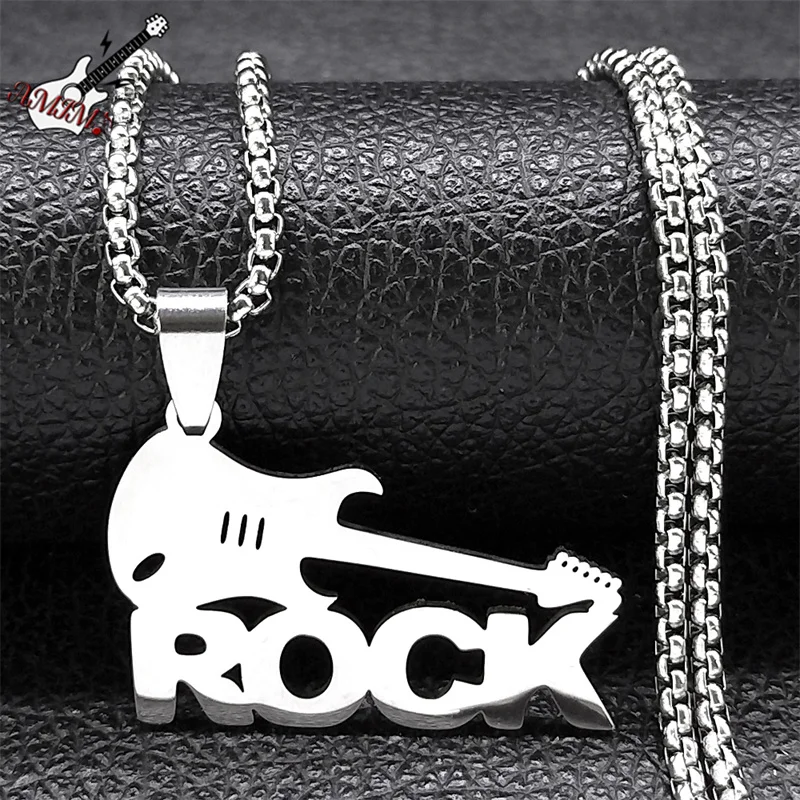 

Rock Music Guitar Chain Necklace for Women/Men Stainless Steel Silver Color Pendant Gift for Boyfriend Jewelry collar N9731S06