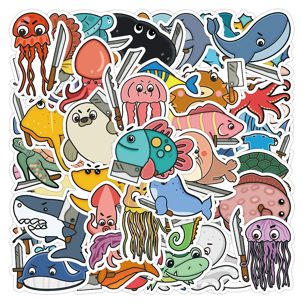 

10/30/60PCS Funny Animal With Kinfe Cartoon Sticker for Kids Toys DIY Phone Laptop Skateboard Waterproof Cool Fun Decals Sticker