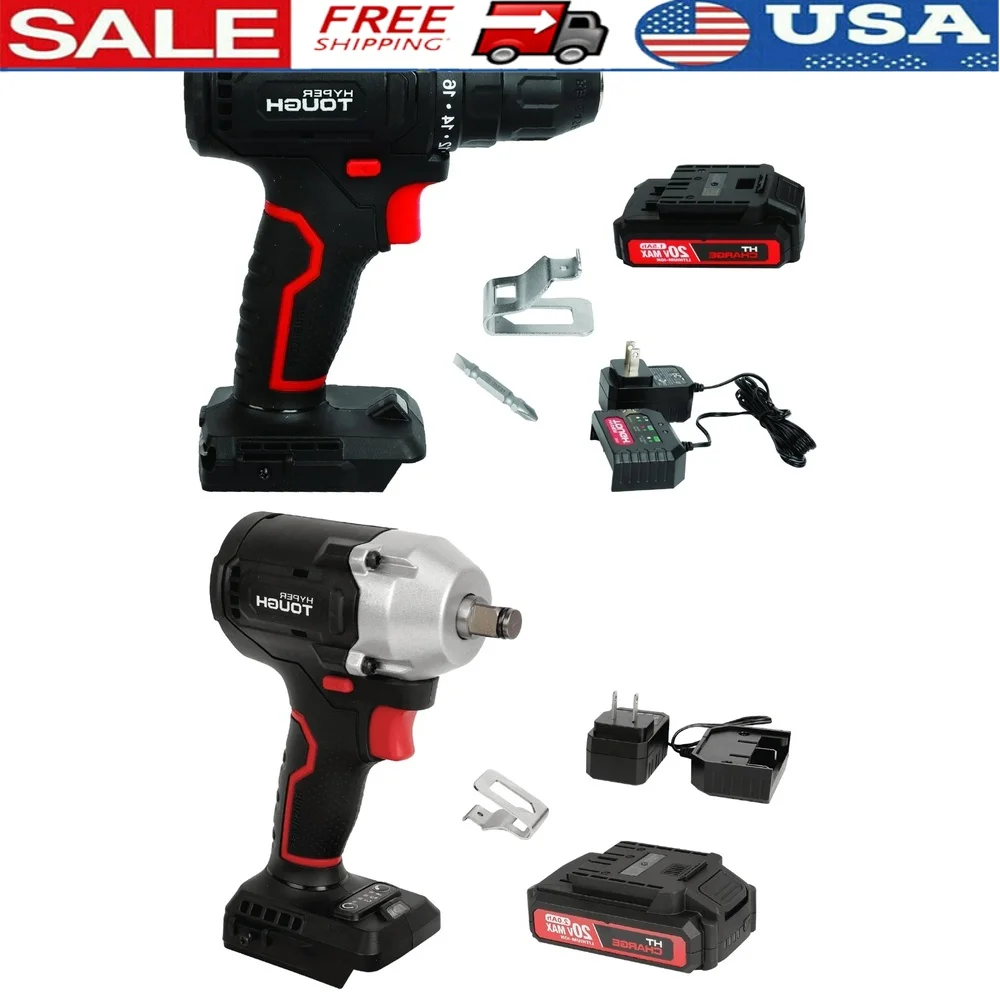 

20V Cordless Drill Driver Impact Wrench Brushless Motor 350ftlbs Torque Lithium Battery Charger LED Light Ergonomic Design