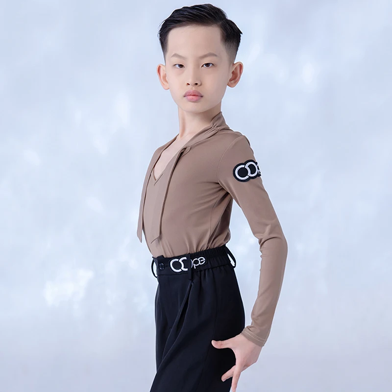 

2026 Boys Latin Dance Clothes Long Sleeves Tops Black Pants Kids Cha Cha Rumba Ballroom Dance Practice Clothing Summer BL13090