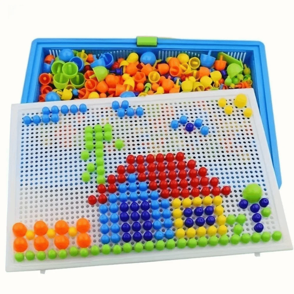 Colorful Mushroom Nail Building Blocks DIY Creative Pegboard Set Handmade Color Cognition 3D Puzzle Game