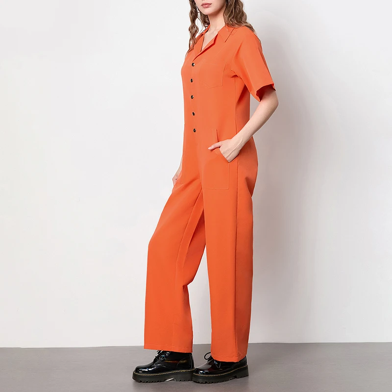 Adult Inmate Costume Striped Prisoner Jumpsuit with Button Closure for Halloween Cosplay Party Dress Up