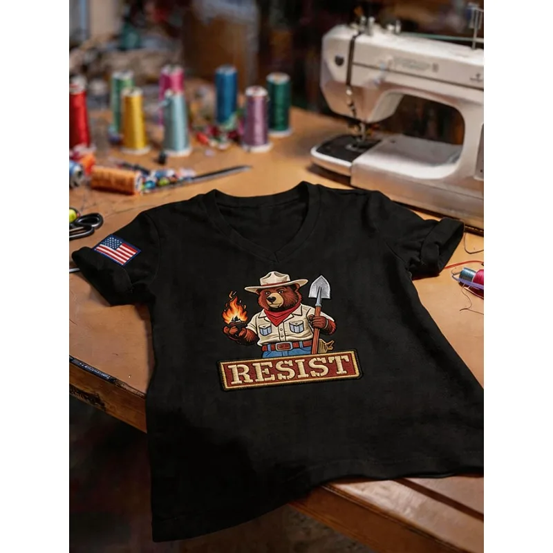 ilstile Women's Resist Only You Can Prevent Forest Fires Print T-Shirts Short Sleeve  V Neck Summer Tops Casual Tees New Arrival