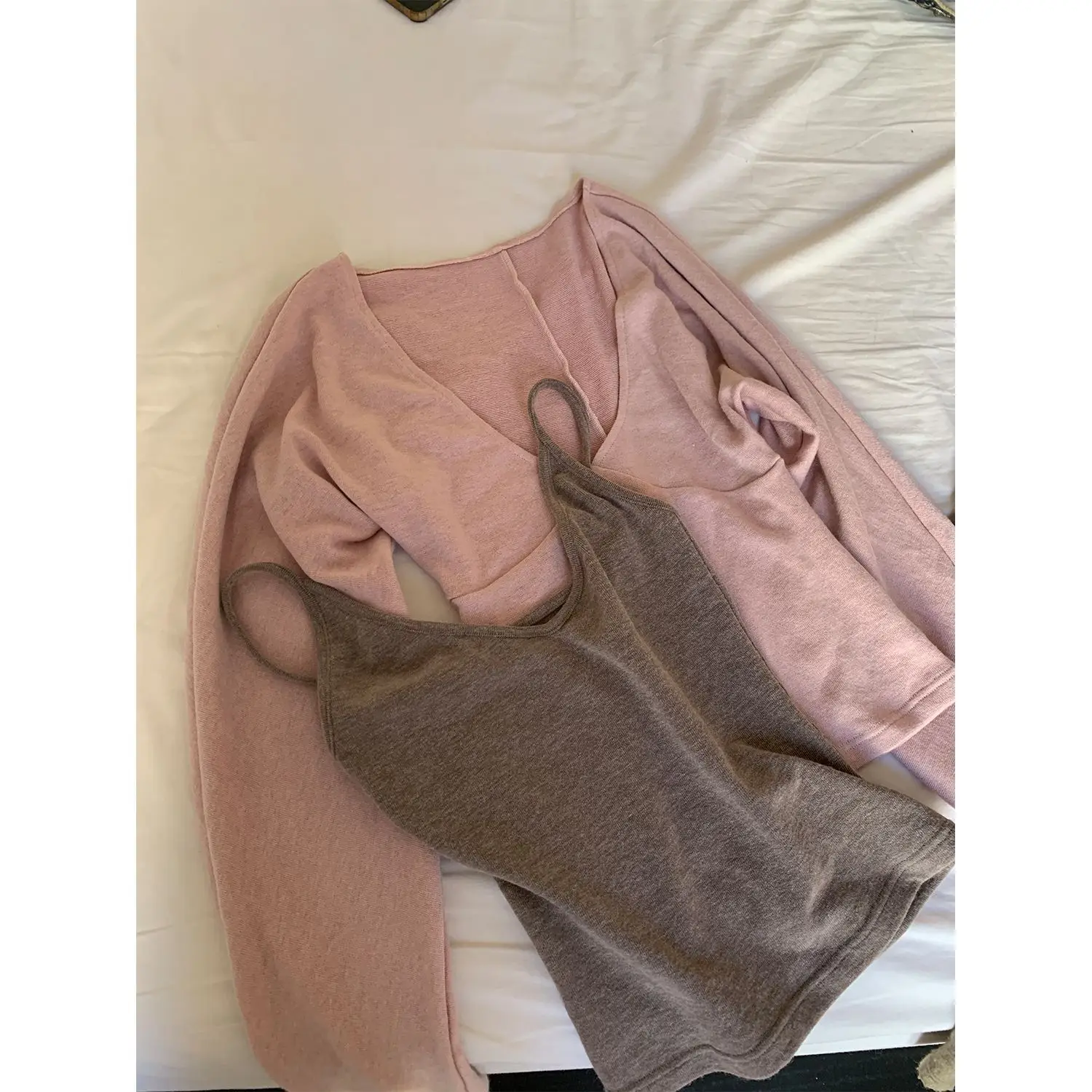 Harajuku Y2K Gestricktes 2-Teiliges Set Damen Pullover Koreanischer Einfarbiger Lässiger Pullover Slim Fit Weiche Weste Modischer Anzug Herbst