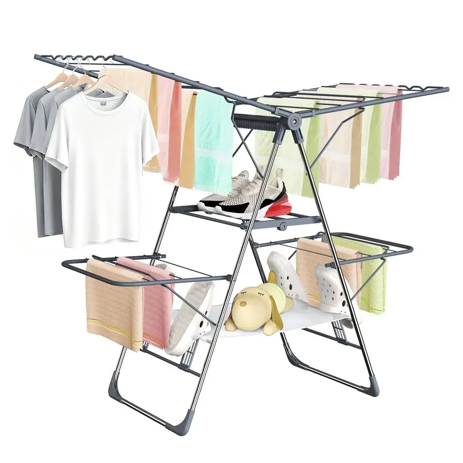 

Drying Rack, Foldable 2Level Laundry Drying Rack for Clothes,Stainless Steel Drying Rack Clothing Collapsible for Indoor Outdoor