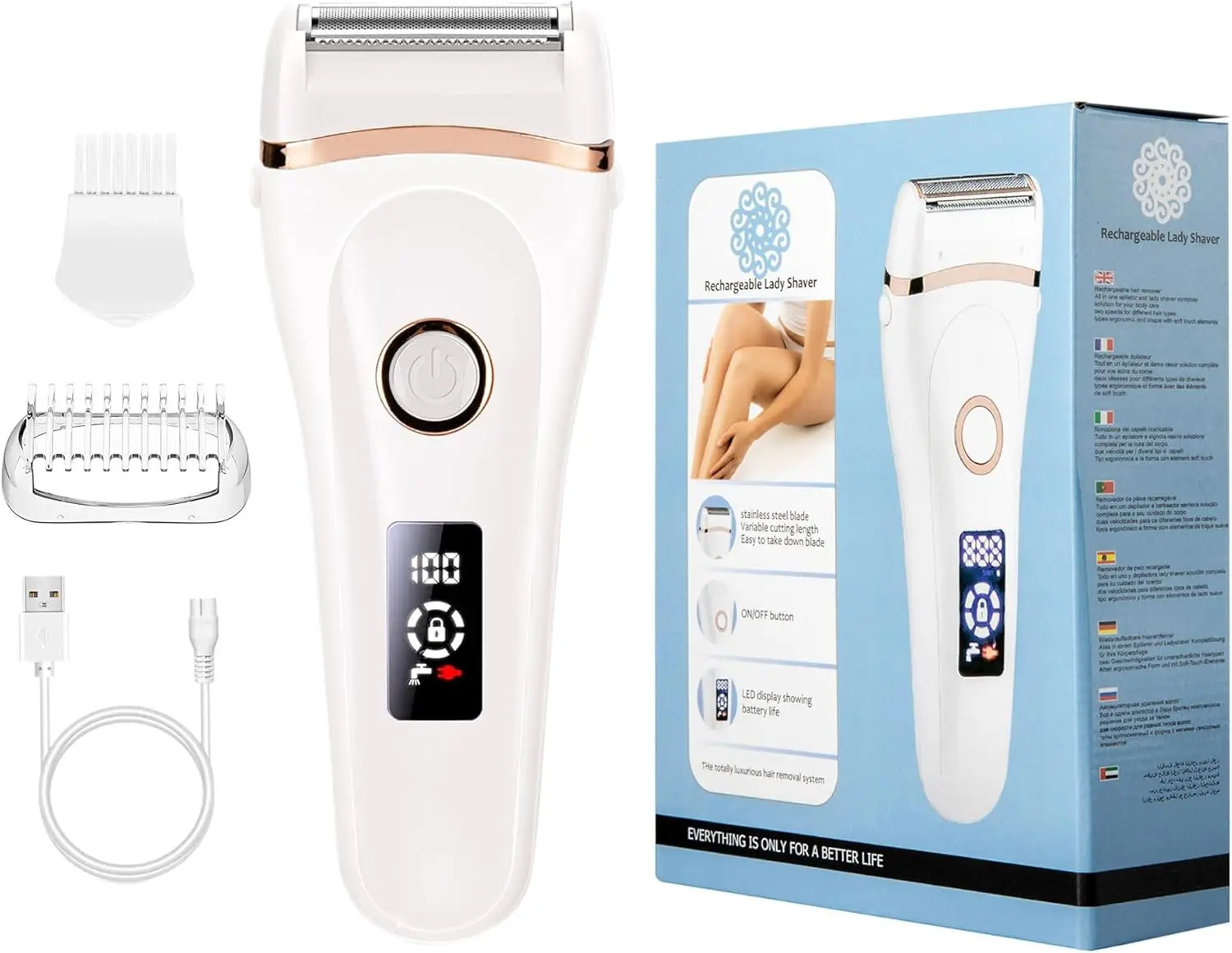 

2026 New Upgrade Cordless Electric Lady Shaver - Rechargeable Bikini Trimmer Painless Womens Electric Razor - Wet & Dry Use Lady
