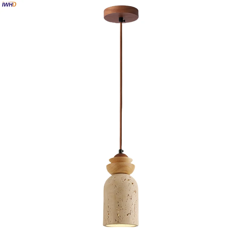 

IWHD Natural Wood LED Pendant Lights Living Room Kitchen Coffee Home Decor Wabi Sabi Yellow Cave Stone Hanging Lamp Luminaire