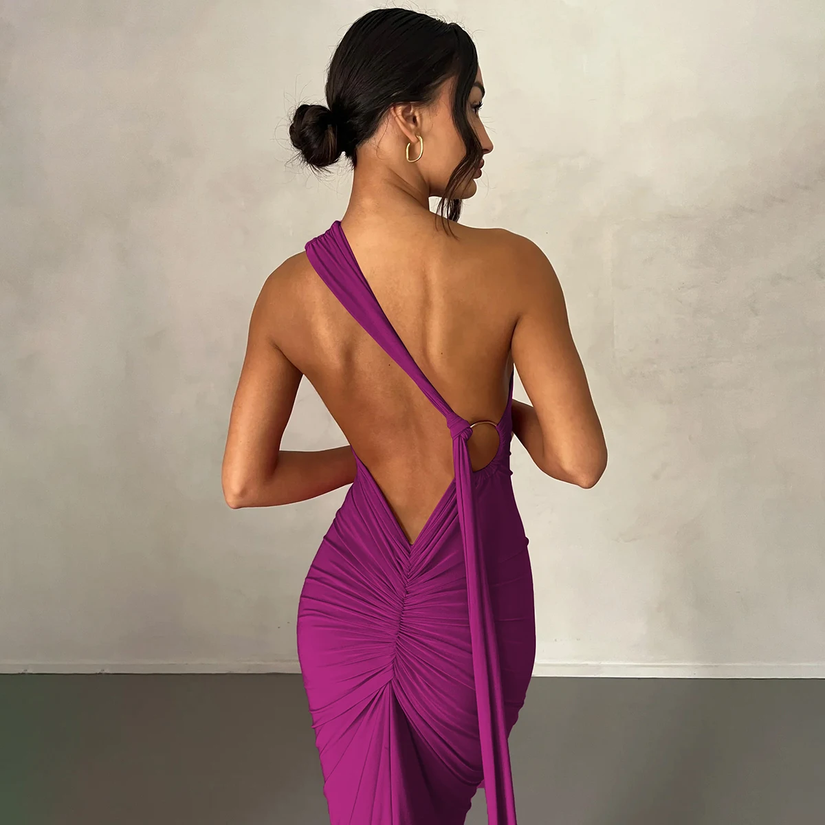 Hugcitar One Shoulder Backless Adjustable Scarf Loop Ruched Sexy Maxi Dress Women Elegant Y2K Streetwear Festival Outfit 282 S3ce76ba4b828473ab570c02ac959b2d3H
