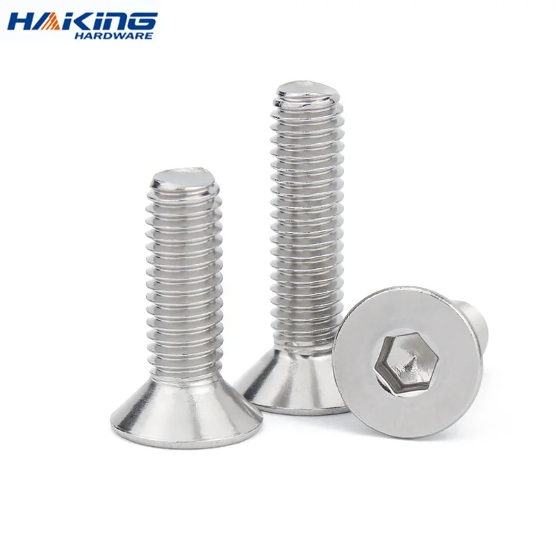 10 pcs/lot Hexagon Hex Socket Countersunk Screw Flat Head Allen Bolts M2 M3 M4 M5 M6 M8 M10 M12 M16 304 Stainless Steel DIN7991