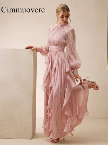 Cimmuovere Elegant Party Dresses for Women 2026 Chic Long Puff Sleeve Tiered Evening Gown With Zipper Long Dress For Wedding