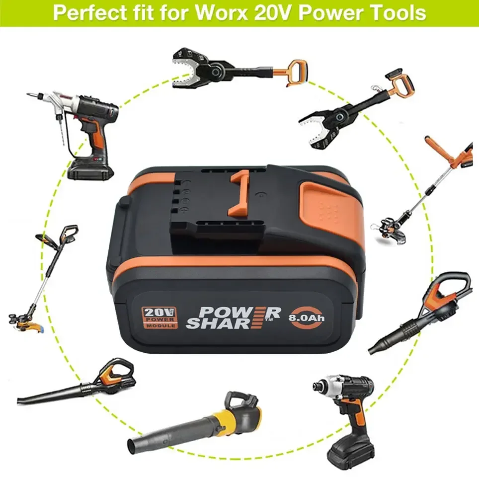 2025 nuovo Per Batteria 20V 8000mah Li-Ion per Worx WX390/WX176/WX166.4/WX372.1 WX800/WX678/WX550/WX532/WG894E WG629E/WG329E/WG2
