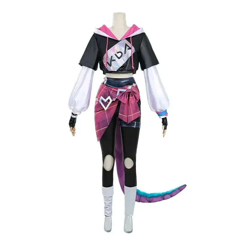 CyGame 리그 오브 레전드/LOL Neeko KDA 코스프레 의상 여성 슈퍼 팬 의상 할로윈 파티 풀 세트 (꼬리 포함) 카멜레온