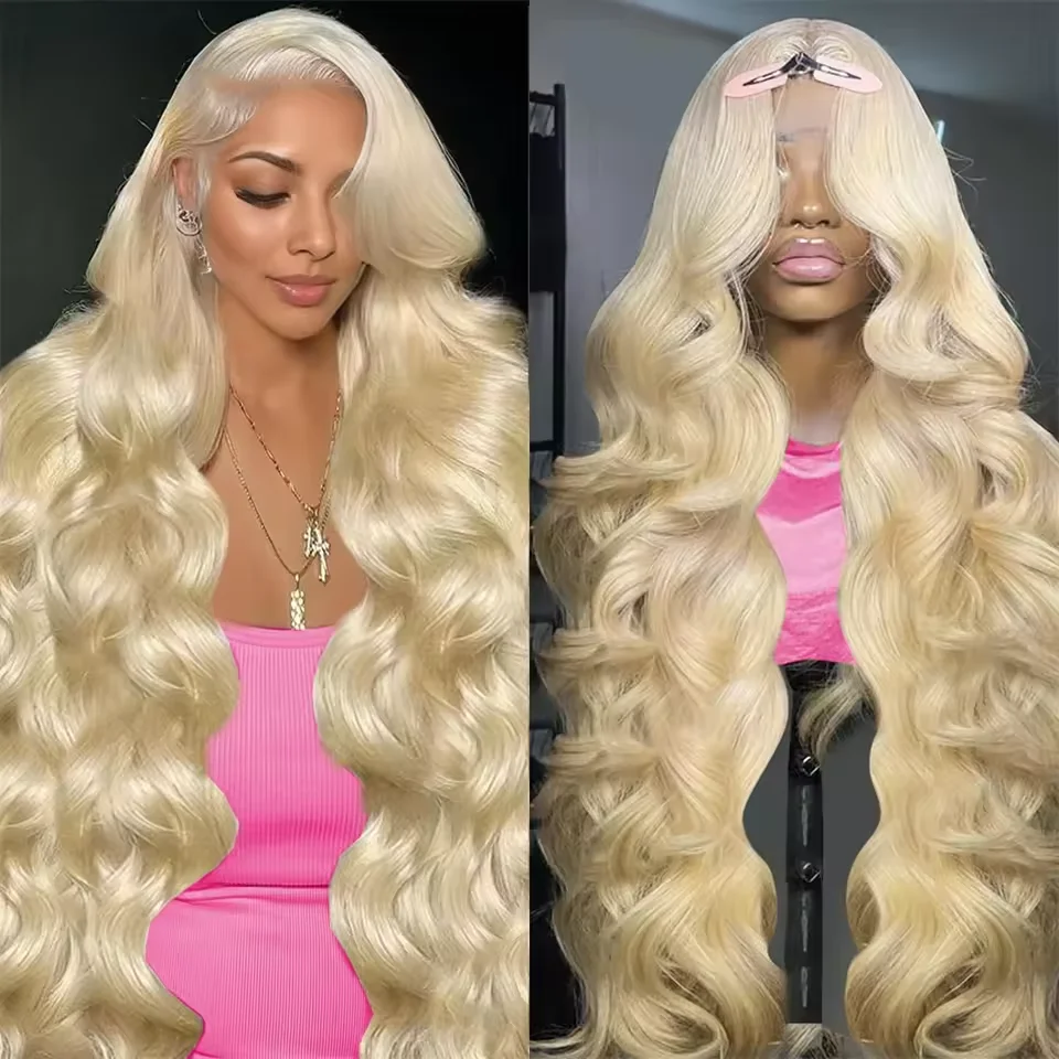 613 Blonde Body Wave Front Wig Human Hair 36 Inches 13x6 HD Transparent Lace Frontal Wig  For Women 200 Density