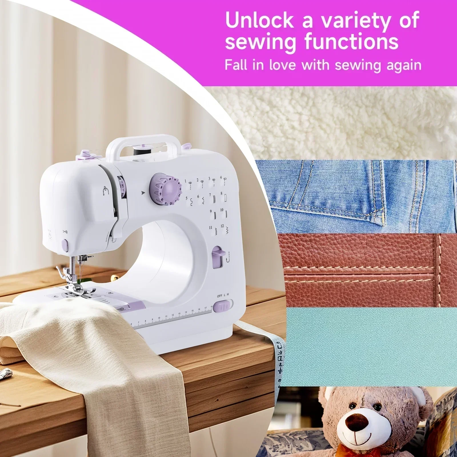 Electric Sewing Machine - Versatile Household Sewing Machine with 12 Stitch Patterns, Adjustable Speed, Covering and Repair Capa