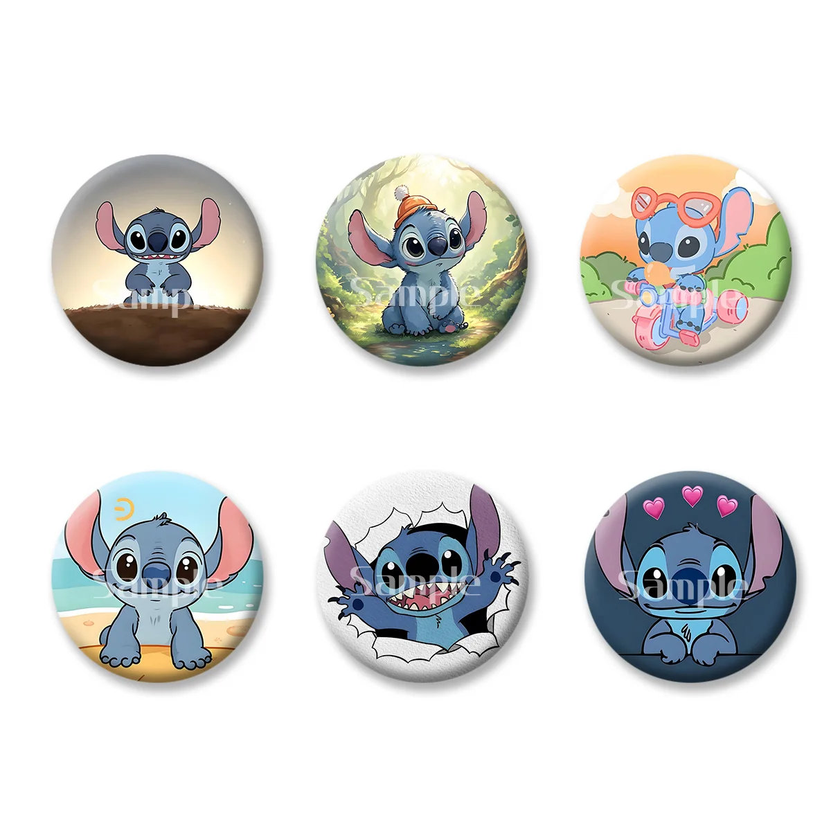 

Flash Badge Cards Stitch Characters Cute Style Anime Girl Keychains Convenient Makeup Mirror Fridge Magnet ACG Accessories